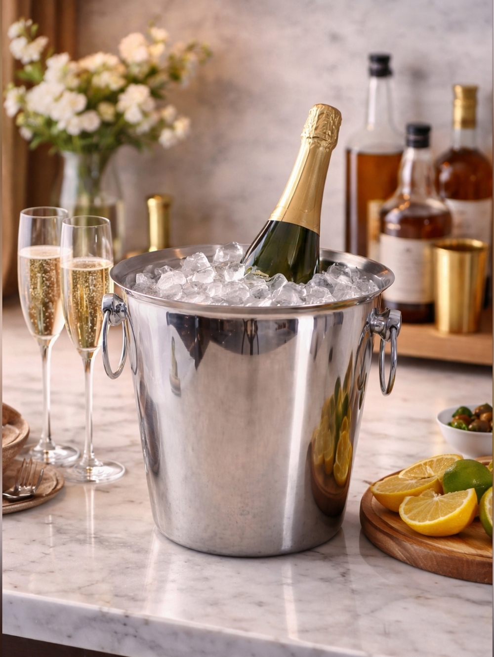 Crate&Barrel Polished Silver Champagne Ice Bucket